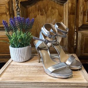Michael Kors Crackled Metallic Silver Sandal Heels